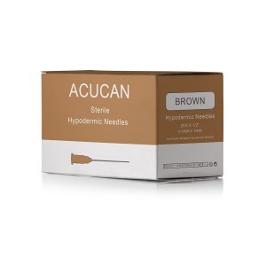 Acucan 26G X ½" ( 0.45mm x 12mm ) Brown Hypodermic Needle Box